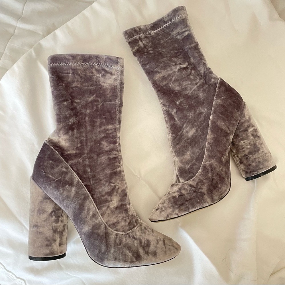 Boohoo Velvet Silver Ankle Booties